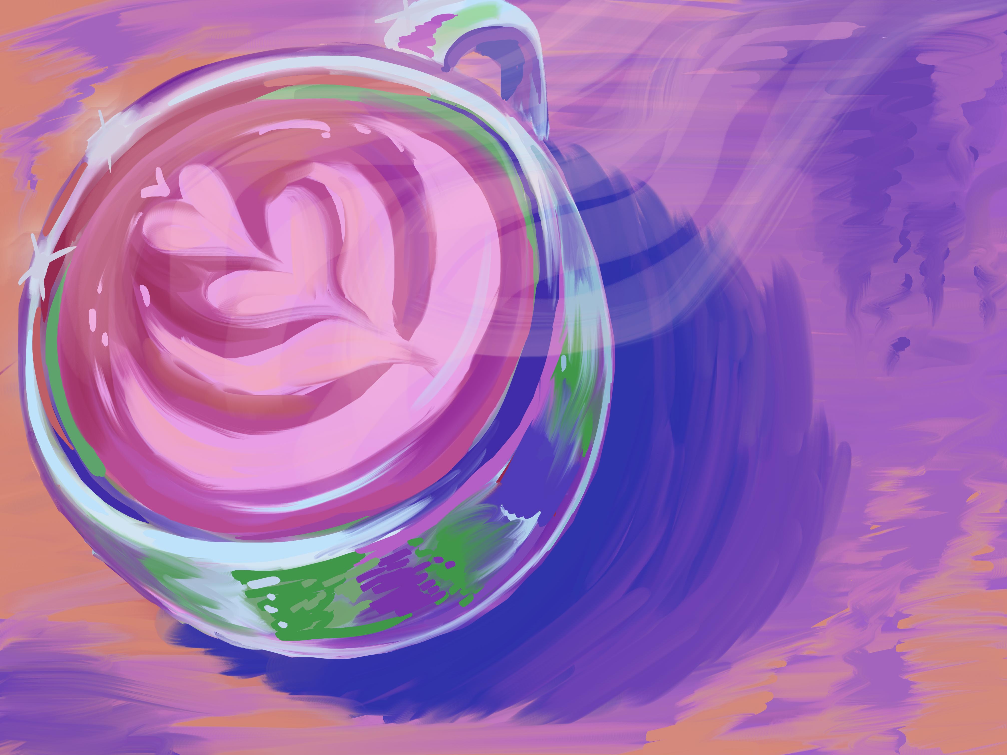 Illustration in the birds-eye-view of a colorful latte.